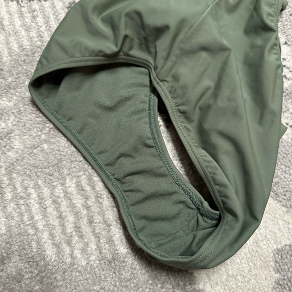 Francesca’s Swim Olive Green Lace Up Floral Embroidered One Piece Swim Suit - Picture 8 of 8